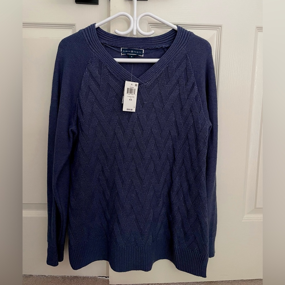 BNWT Blue Textured Knit V-Neck Sweater